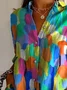 Women Colorblock Long Sleeve Shirt Spring/Fall Buckle Shirt Collar Daily Casual Top