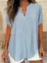 Women Plain Half Sleeve Blouse Summer Shawl Collar Daily Casual Top