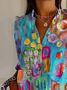 Women Abstract Long Sleeve Shirt Spring/Fall Buckle Shirt Collar Daily Casual Top