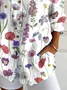 Women Floral Long Sleeve Shirt Spring/Fall Buckle Shirt Collar Daily Casual Top