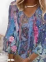 Women Floral Half Sleeve Summer Printing Dress V Neck Daily Casual Midi Classic H-Line Dress