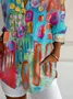 Women Abstract Long Sleeve Shirt Spring/Fall Buckle Shirt Collar Daily Casual Top