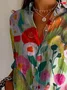 Women Floral Long Sleeve Shirt Spring/Fall Buckle Shirt Collar Daily Casual Top