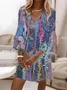 Women Floral Half Sleeve Summer Printing Dress V Neck Daily Casual Midi Classic H-Line Dress