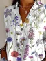 Women Floral Long Sleeve Shirt Spring/Fall Buckle Shirt Collar Daily Casual Top
