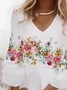 Women Floral Half Sleeve Summer Printing Dress V Neck Daily Casual Midi Classic H-Line Dress