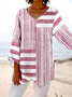 Women Striped Long Sleeve Blouse Spring/Fall V Neck Daily Casual Top