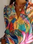 Women Phoenix Long Sleeve Shirt Spring/Fall Buckle Shirt Collar Daily Casual Top