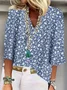 Women Floral Half Sleeve Blouse Summer Shawl Collar Daily Casual Top