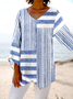 Women Striped Long Sleeve Blouse Spring/Fall V Neck Daily Casual Top