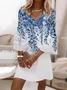Women Floral Half Sleeve Summer Printing Dress V Neck Daily Casual Midi Classic H-Line Dress