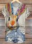 Women Easter (rabbit) Short Sleeve Tee T-shirt Crew Neck Casual Summer Top