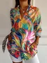 Women Phoenix Long Sleeve Shirt Spring/Fall Buckle Shirt Collar Daily Casual Top