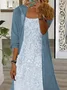 Women Floral Printing Two-Piece Set Daily Three Quarter Sleeve Casual Spring/Fall Dress With Coat Matching Set