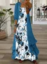 Women Floral Printing Two-Piece Set Daily Three Quarter Sleeve Casual Spring/Fall Dress With Coat Matching Set