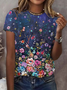 Women Floral Short Sleeve Tee T-shirt Crew Neck Printing Casual Summer Graphic Tee Top