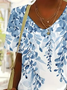 Women Floral Short Sleeve Tee T-shirt V Neck Printing Casual Summer Graphic Tee Top