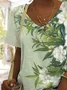 Women Floral Short Sleeve Tee T-shirt V Neck Printing Casual Summer Graphic Tee Top