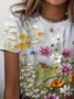 Women Floral Short Sleeve Tee T-shirt Crew Neck Printing Casual Summer Graphic Tee Top