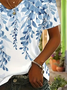 Women Floral Short Sleeve Tee T-shirt V Neck Printing Casual Summer Graphic Tee Top