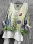 Women Floral Long Sleeve Blouse Spring/Fall Printing V Neck Daily Casual Top