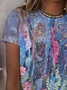 Women Floral Short Sleeve Tee T-shirt Crew Neck Printing Casual Summer Graphic Tee Top