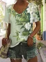 Women Floral Short Sleeve Tee T-shirt V Neck Printing Casual Summer Graphic Tee Top