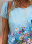 Women Floral Short Sleeve Tee T-shirt Crew Neck Printing Casual Summer Graphic Tee Top
