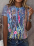 Women Floral Short Sleeve Tee T-shirt Crew Neck Printing Casual Summer Graphic Tee Top