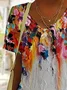 Women Colorblock Short Sleeve Tee T-shirt V Neck Printing Casual Summer Graphic Tee Top