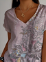 Women Paisley Short Sleeve Tee T-shirt V Neck Casual Summer Top