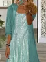 Women Abstract Printing Two-Piece Set Daily Three Quarter Sleeve Casual Spring/Fall Dress With Coat Matching Set