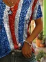 Women Independence Day (Flag) Short Sleeve Tee T-shirt V Neck Printing Casual Summer Graphic Tee Top