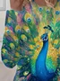 Women Peacock Long Sleeve Tee T-shirt Crew Neck Printing Casual Spring/Fall Graphic Tee Top
