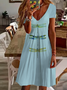 Women Dragonfly Short Sleeve Summer Printing Dress V Neck Daily Casual Midi Fit & Flare Dress A-Line Dress