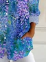 Women Floral Long Sleeve Shirt Spring/Fall Buckle Shirt Collar Daily Casual Top