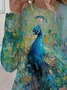 Women Peacock Long Sleeve Tee T-shirt Crew Neck Printing Casual Spring/Fall Graphic Tee Top