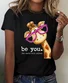 Women Deer Short Sleeve Tee T-shirt Crew Neck Casual Summer Top