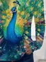 Women Peacock Long Sleeve Tee T-shirt Crew Neck Printing Casual Spring/Fall Graphic Tee Top