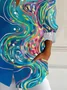 Women Abstract Long Sleeve Shirt Spring/Fall Buckle Shirt Collar Daily Casual Top
