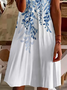 Women Floral Short Sleeve Summer Printing Dress V Neck Daily Casual Midi Fit & Flare Dress A-Line Dress