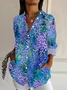 Women Floral Long Sleeve Shirt Spring/Fall Buckle Shirt Collar Daily Casual Top
