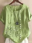 Women Floral Half Sleeve Blouse Summer Crew Neck Daily Casual Top