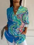Women Abstract Long Sleeve Shirt Spring/Fall Buckle Shirt Collar Daily Casual Top