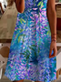 Women Floral Short Sleeve Summer Dress V Neck Daily Casual Midi Fit & Flare Dress A-Line Dress