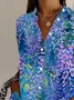 Women Floral Long Sleeve Shirt Spring/Fall Buckle Shirt Collar Daily Casual Top