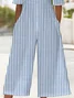 Women Striped V Neck Half Sleeve Casual Summer Jumpsuit