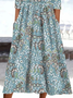 Women Floral Half Sleeve Summer Printing Dress Crew Neck Daily Casual Maxi A-Line Dress