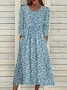 Women Floral Half Sleeve Summer Printing Dress Crew Neck Daily Casual Maxi A-Line Dress