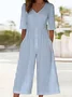 Women Striped V Neck Half Sleeve Casual Summer Jumpsuit